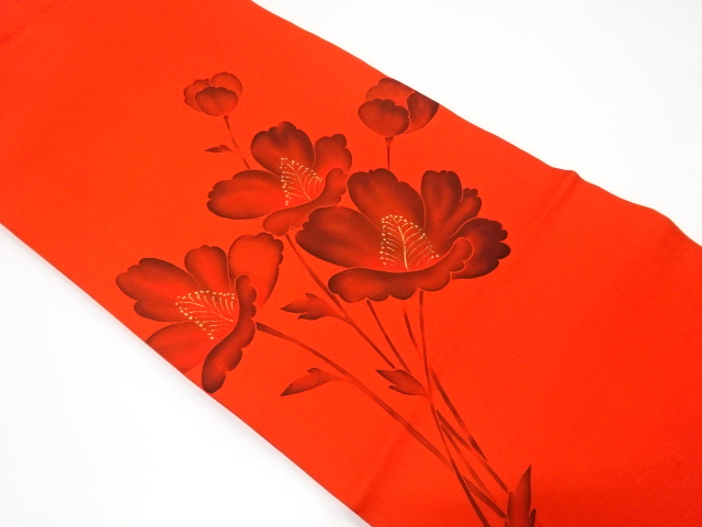 塩瀬　手描き　花模様名古屋帯